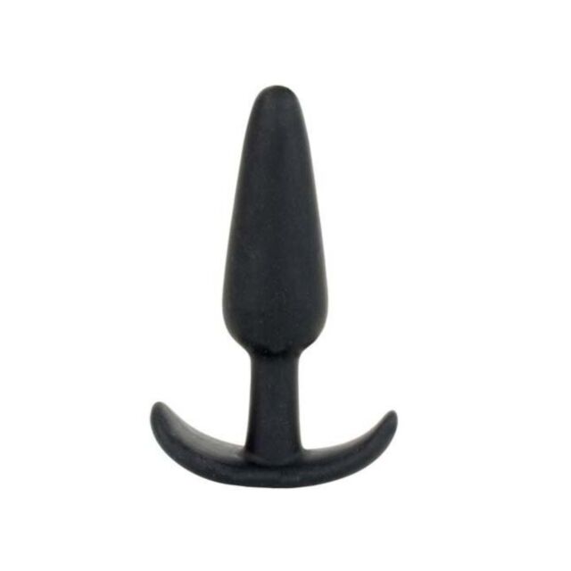 A gray rocket ship with circular portholes and a round window glides through a circle of stars against a green background. Above, "Mood Naughty Small Black" is inscribed in light gray text, capturing the discreet allure of Mood Naughty plugs offering comf