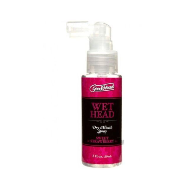 A placeholder image featuring a stylized rocket and planet inside a circle against a green background, reminiscent of an advertisement for Goodhead Wet Head Dry Mouth Spray in Sweet Strawberry flavor.