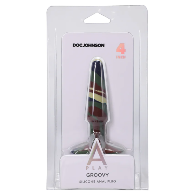 A camouflage pattern showcases a rocket ship inside a circle logo at the center. "No Image" is printed above the logo in gray, resembling the smooth finish of Doc-A Play Groovy Sil Anal Plug 4in's health-grade silicone.