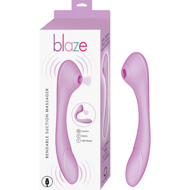 A digital illustration of the Nasstoys-Blaze Bendable Suction Massager in a lavender hue, designed with sleek curves and set against a backdrop of lush greenery. This USB-rechargeable accessory exudes speed and elegance as it seamlessly traverses rolling 
