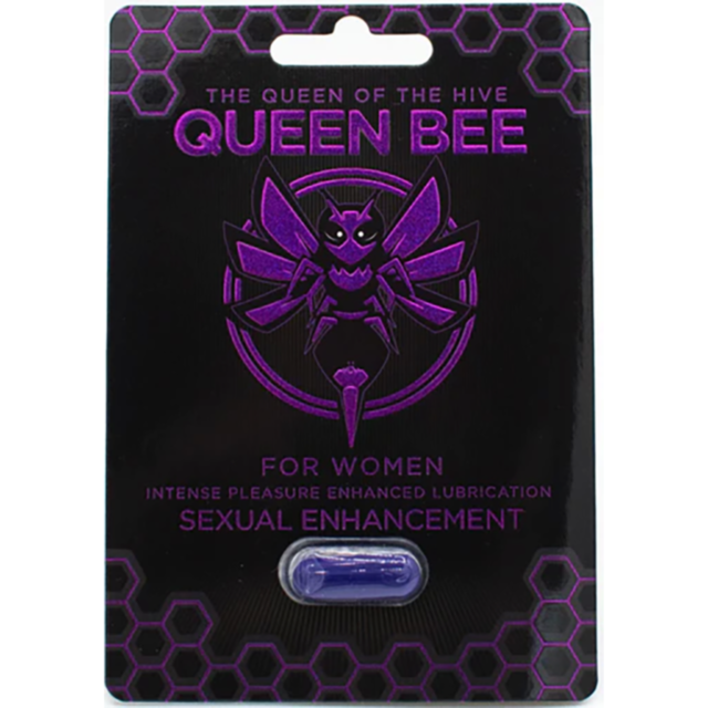 Green square featuring a light gray icon of a rocket inside a circle, pointing upward with stars in the backdrop—symbolic of an increase in libido and enhanced sexual performance. The words "No Image" are displayed above the icon for Queen BEE PILLS (WOME