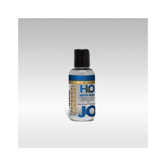 A green image featuring a pale gray illustration of a rocket within a circle and stars around it captures the silky smooth essence of exploration, with the words "JO Anal H2O 2.5oz" appearing above the graphic.