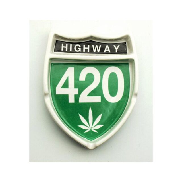 A green backdrop showcases a minimalist rocket launch design within a circular emblem, evocative of the HIGHWAY 420 CERAMIC ASHTRAY. Above this emblem, bold text reads "No Image," emphasizing the lack of additional information space.