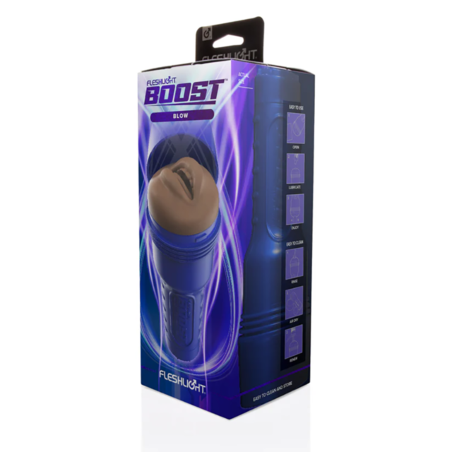 Green background with a gray icon of a rocket flying from a planet, surrounded by stars. The text "Fleshlight Boost Blow-Medium Dark Flesh Mouth" is at the top, offering a visual boost to your imagination.