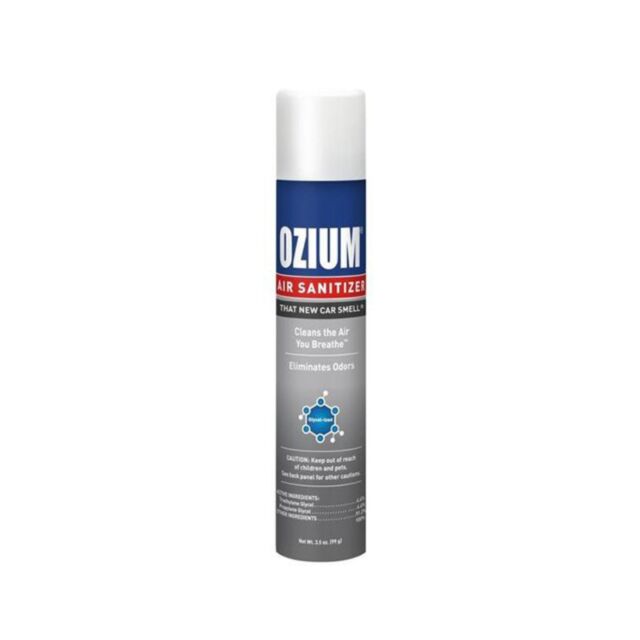 A green image placeholder showcases the text "No Image" at the top, complemented by a sleek graphic of the Ozium 3.5oz Air Freshner New Car rocket soaring through a starry circle.