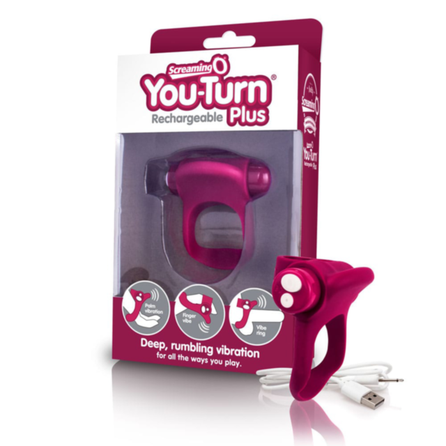 A green background showcases a circular logo depicting a rocket soaring through space, encircled by stars. The text "Charged You Turn Plus Merlot" appears above the logo in a bold, light-colored font, capturing the thrill akin to the Vooom® vibration.