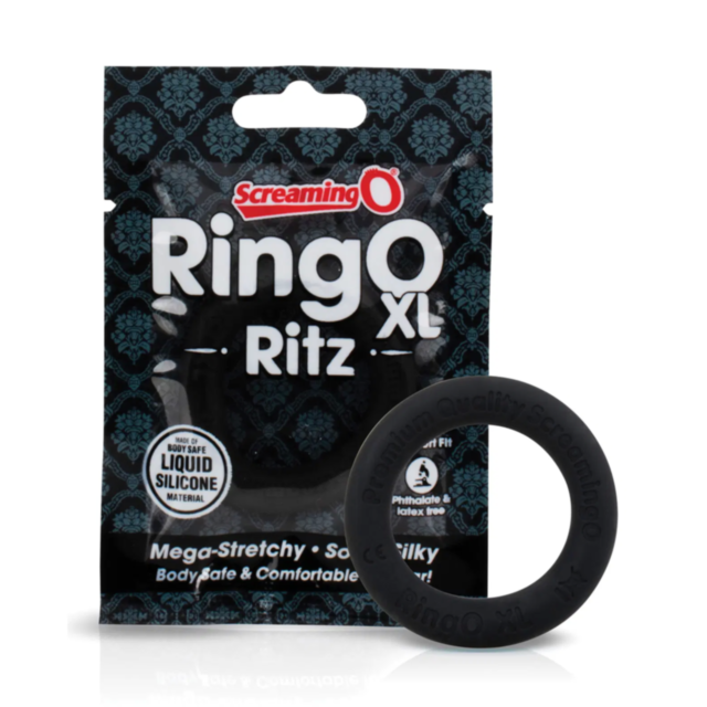 A green graphic showcasing a light gray rocket within a circle, adorned with stars, captures the sleek design of the RingO Ritz XL Black. Positioned above the graphic, the text "No Image" suggests its premium appeal akin to liquid silicone artistry.