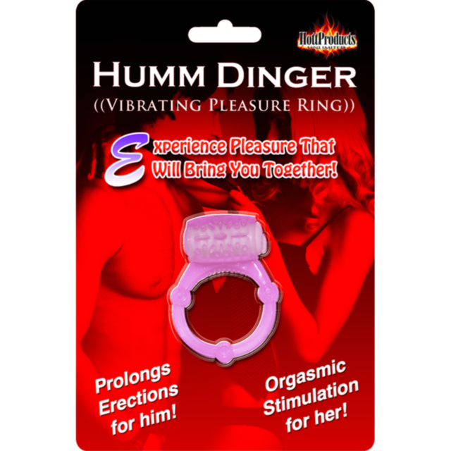 A magenta backdrop featuring a white illustration of a rocket launching over a planet encircled by stars, igniting feelings of exploration. The name "Humm Dinger Magenta" is displayed above the graphic, suggesting promises of powerful orgasms and sensual 