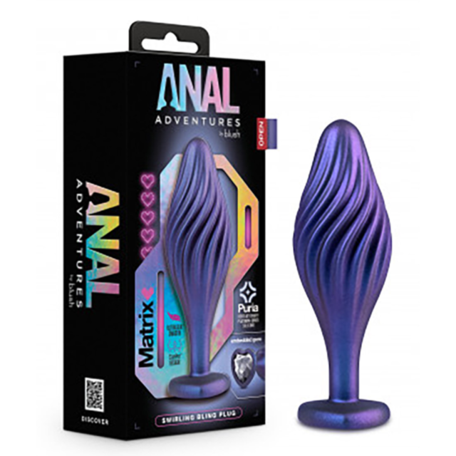 A green and gray placeholder image showcasing a rocket icon inside a circle adorned with sparkles, accompanied by the text "No Image" above it, evokes the playful design observed in the Anal Adventures Matrix-Swirling Bling Plug-Sapphire packaging.