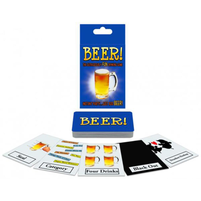 The green background with "No Image" in light gray at the top suggests a party game atmosphere, while the whimsical, stylized rocket and planet design underneath — also in light gray — makes it perfect for your next Beer Card Game night.