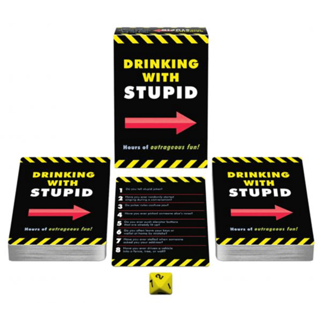 A green sign showcasing a white rocket and planet icon, accompanied by the text Drinking with Stupid Card Game. The rocket, encircled with a design of sparkles, evokes themes of space exploration—making it an ideal conversation starter for friends or the 