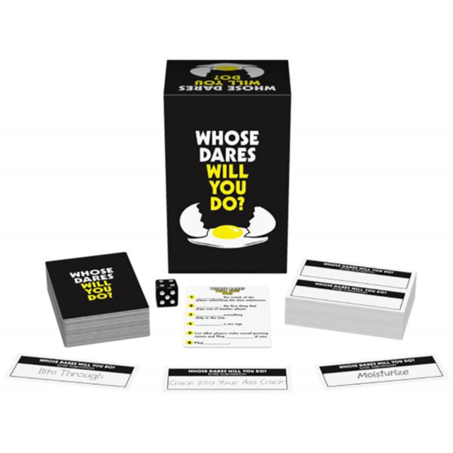 A graphic of a rocket ship inside a circular border adorned with stars, symbolizing exploration or achievement, suggests the wild thrills of outrageous dares. The text "Whose Dares Will You Do" is displayed at the top against a green background.