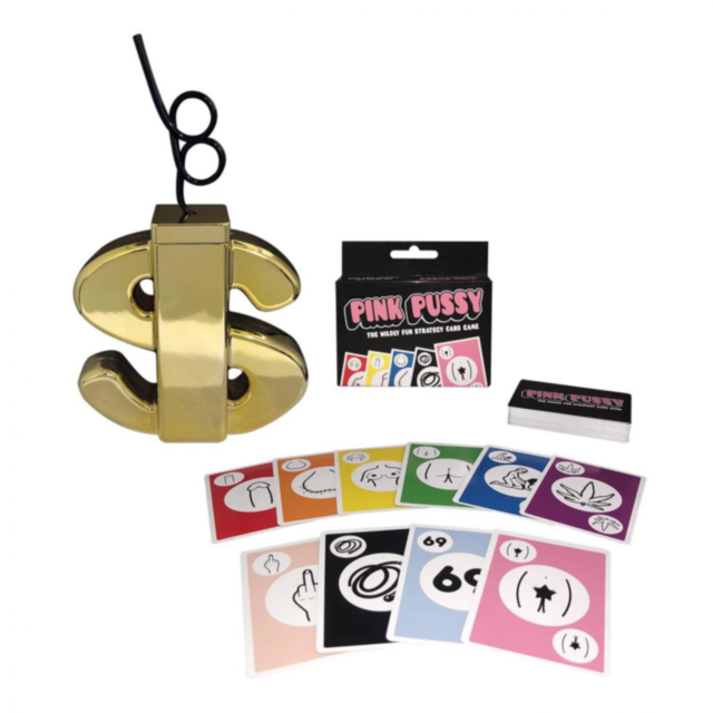 The stage is set with a green background and bold white text saying "No Image." Below, a white circular icon displays a rocket ship and stars, capturing the thrilling unpredictability of the Pink Pussy Card Game.