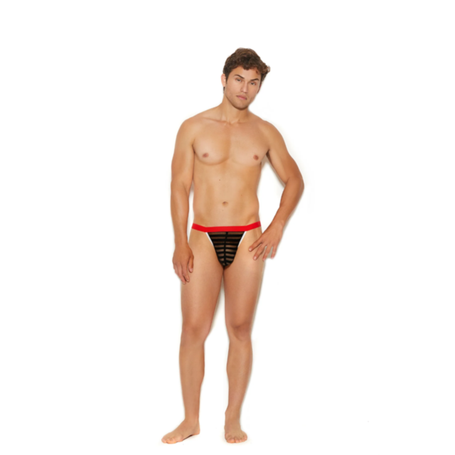 A black pouch styled like a g-string with stripped mesh details from the Stripped Mesh collection.