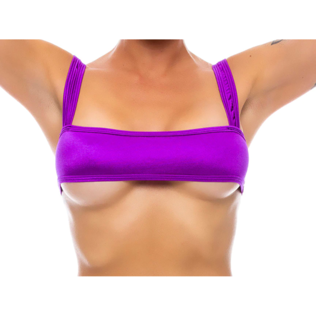 Purple background with light gray rocket and planet design, reminiscent of the sleek underboob top. Text at the top reads "No Image," creating a visual contrast with its slim fit aesthetic.