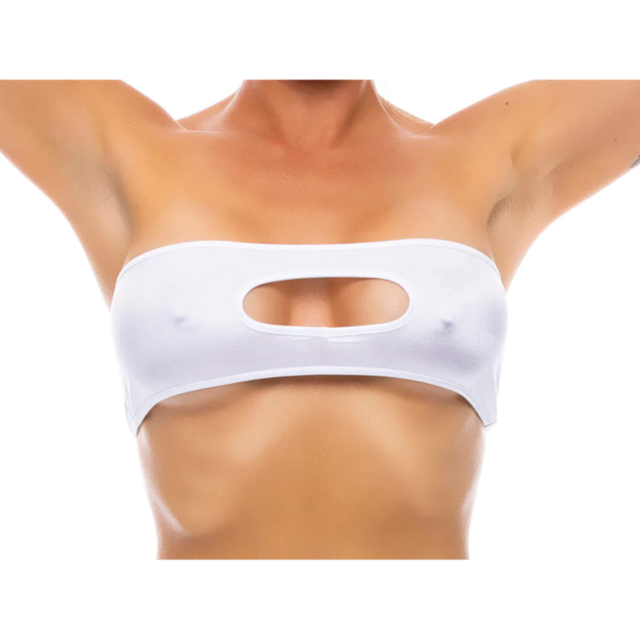 A placeholder image showcases a gray rocket inside a circle, surrounded by stars, set against a green background. At the top, the text "No Image" is written in white, subtly echoing the delicate style of the Peekaboo Bandeau Top in White.