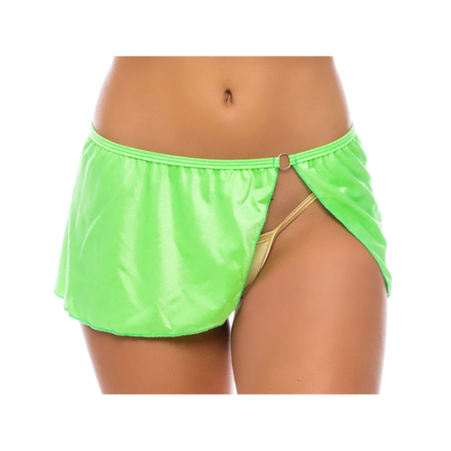 A neon green image with the words "Flowy Ring Skirt, Neon Green" is displayed above a grey icon of a rocket encircled by stars, indicating an unavailable or missing image placeholder.