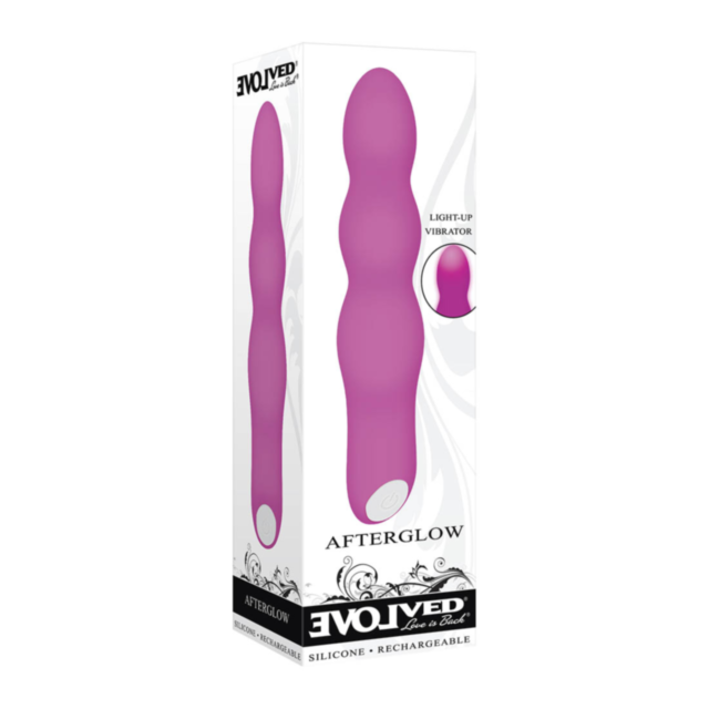 A pink icon, resembling the Evolved Sil Recharge Afterglow vibrator, is encircled by a ring with stars and a planet on a green background. The text "No Image" appears above the icon.