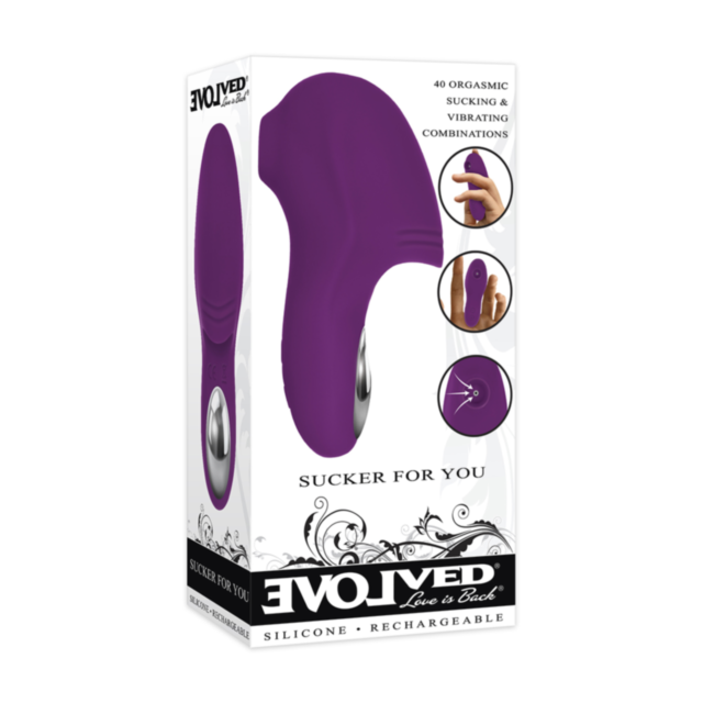 A burgundy space-themed icon features a rocket launching over a small planet and stars, capturing the essence of vibrating speeds, set against a green background with the text "Evolved Sucker For You" above.