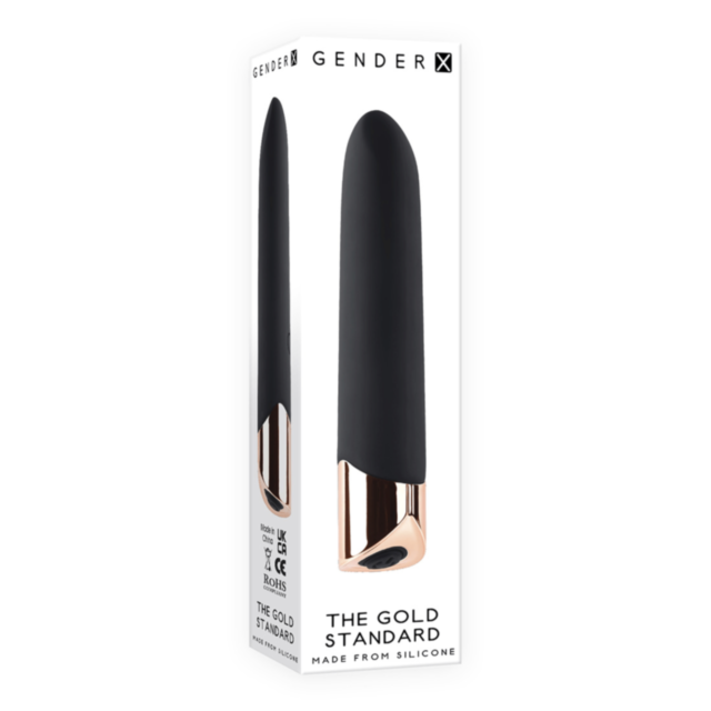 A green background with the text "No Image" at the top showcases a minimalist graphic of the Evolved-Gender X The Gold Standard silicone bullet rocket inside a star-encircled circle, ideal for delivering targeted stimulation.