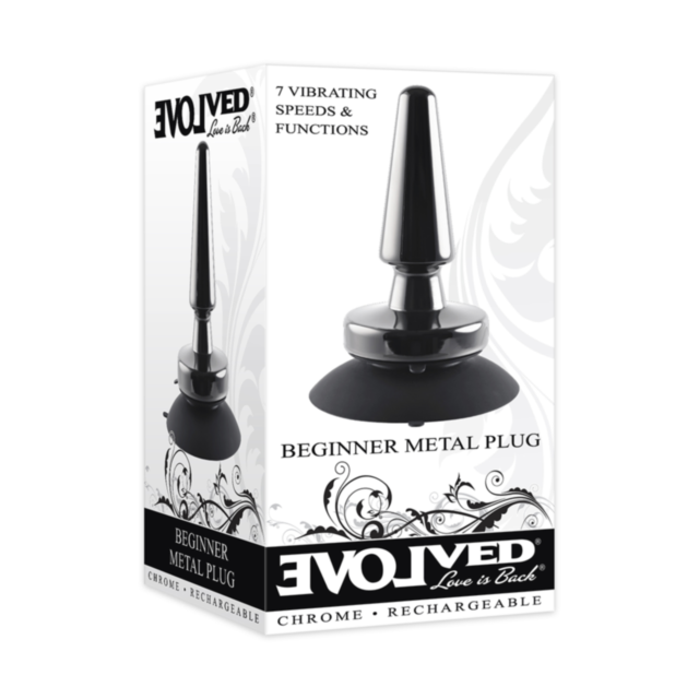 A graphic of the Evolved-Beginner Metal Plug-Black taking off against a green background, featuring a unique suction cup base for stability. The plug is encircled by stars, and at the top, the words "No Image" are displayed in white text.