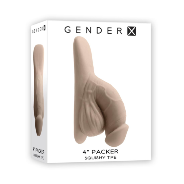 A green square showcases a gray icon of a rocket and planet surrounded by stars, capturing the intricacy of life-like veins and wrinkles. Above it, the words "Evolved-Gender X 4in Packer Light" stand out prominently.