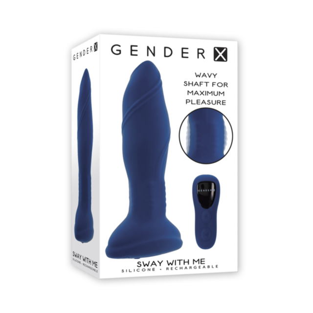 A white rocket icon with stars and a circle on a dark green background enhances the sleekness of silicone, accompanied by the words "No Image" above it for the Evolved-Gender X-Sway With Me-Blue product.