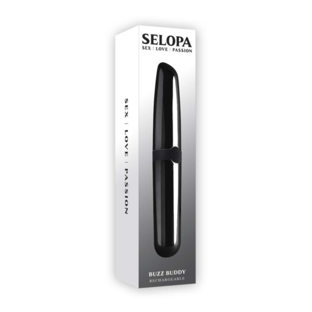 A green background showcases white text that reads "No Image" above a graphic of a rocket encircled by a ring with stars, emphasizing the waterproof design and USB rechargeable convenience of the Evolved-Selopa Buzz Buddy Bullet.