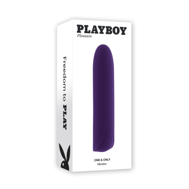 The Evolved-Playboy One&Only-Acai features an illustration of a rocket and planet in a gray circle on a solid green background, with the text "No Image" above. It is designed with a sleek, flexible silicone finish that is waterproof and submersible.