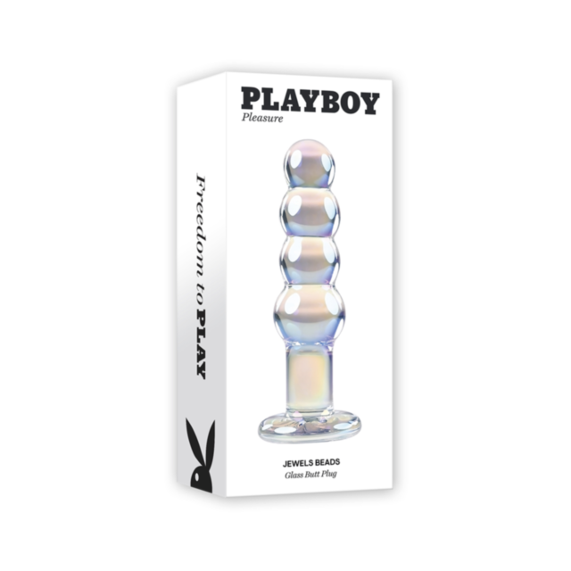 Illustration of Evolved-Playboy Jewel Beads-Iridescent, depicted as a rocket ship in a circle surrounded by stars, crafted to resemble sleek borosilicate glass, soaring towards a distant planet on a green background with "No Image" text above.