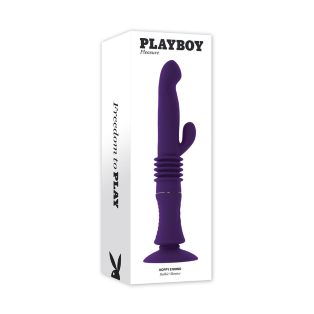A green backdrop showcases an elegant gray icon of a rocket soaring into the cosmos amidst a cluster of stars, with the product name "Evolved-Playboy Hoppy Ending-Purple" prominently displayed at the top.