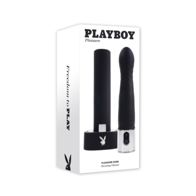A green background with the words "Evolved-Playboy Sil Rechargeable Pleasure Zone-2AM" at the top. Below is an icon of a rocket, signifying thrusting exploration into new realms, surrounded by stars in a circular border that symbolizes space travel and di