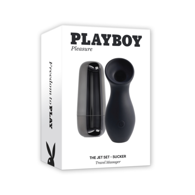 A green graphic featuring a gray rocket illustration within a circle is accompanied by the words "No Image" at the top, echoing the contemporary design of Evolved-Playboy Sil Recharge The Jet Set Sucker-2am Black, crafted from body-safe silicone.