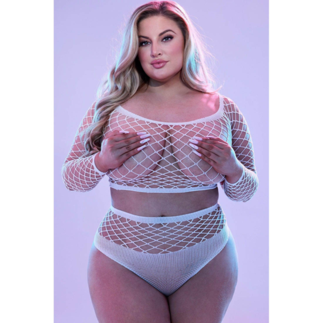 A green background featuring the words "No Image" is adorned with a glowing-in-the-dark icon of a rocket inside a star-studded circle, showcasing the 2pc GITD Long Sleeve Crop Top and Panty Set QS.