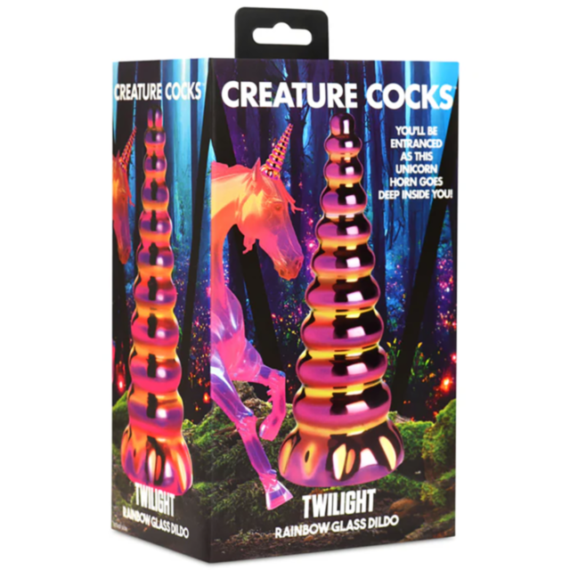 A placeholder image with a green background depicts a stylized rocket surrounded by stars, evoking the whimsical imagery of the XR-Creature Cocks-Twilight Rainbow Glass Dildo. The phrase "No Image" is prominently displayed at the top in bold letters.