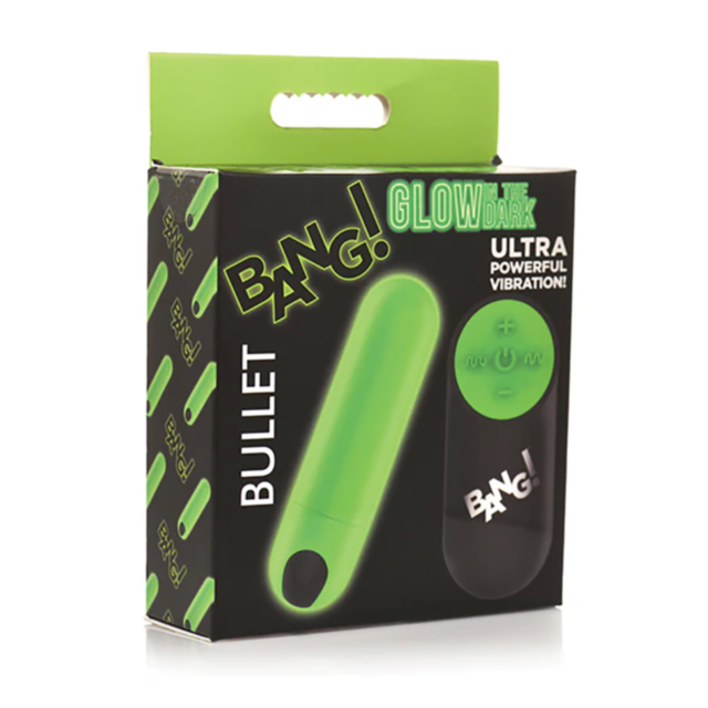 A green background showcases a rocket icon within a circle, highlighted by glowing stars and the phrase "No Image." The scene exudes an electrifying energy similar to the XR-Bang 28X Glow in the Dark Bullet w Remote.