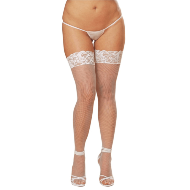 Dreamgirl White Fishnet Back Seam Thigh Highs  QS