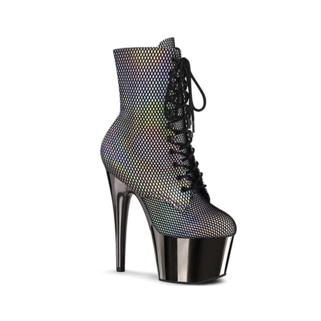 ADORE - 7in Heel Slv Holo Pewter CR Boot Size 8