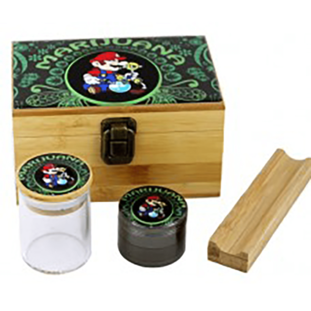 MEDIUM BAMBOO BOX with GRINDER & JAR