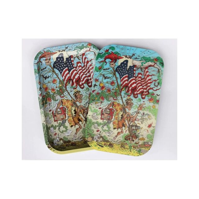 The green background features a stylized white illustration of a rocket ship launching into space, accompanied by stars. Above the rocket, the text "No Image" is displayed, mirroring the sleek design of the Metal Rolling Tray Eye Candy Hunter S. Thompson 